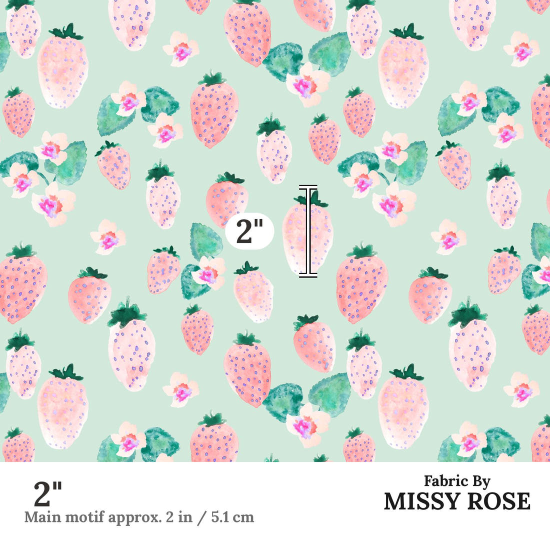 Indy Bloom Fabric Flamingo Summer Strawberry Mint 13 2 inch print scale guide | Fabric by Missy Rose