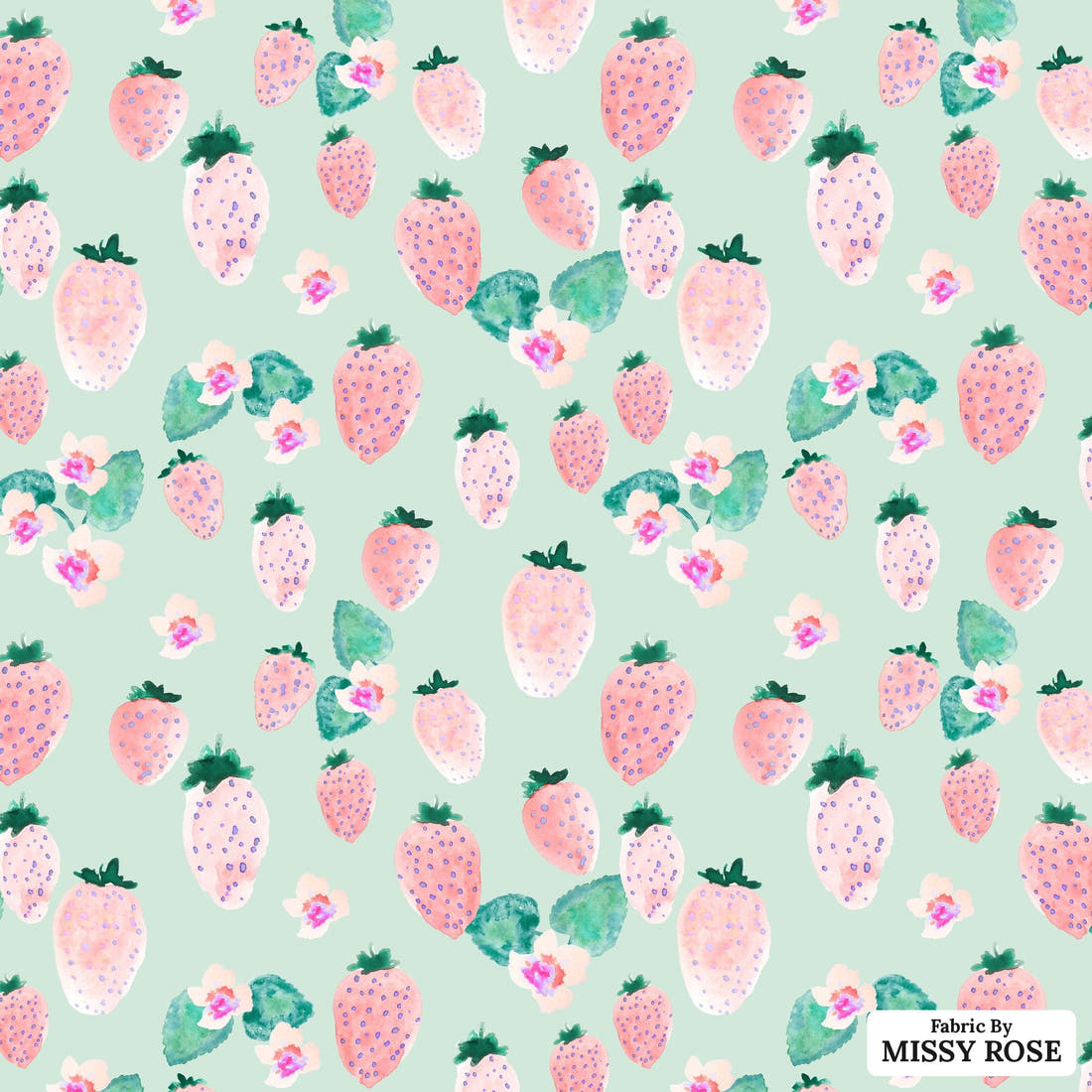 Indy Bloom Fabric Flamingo Summer Strawberry Mint 13 flat view of the printed design | Fabric by Missy Rose