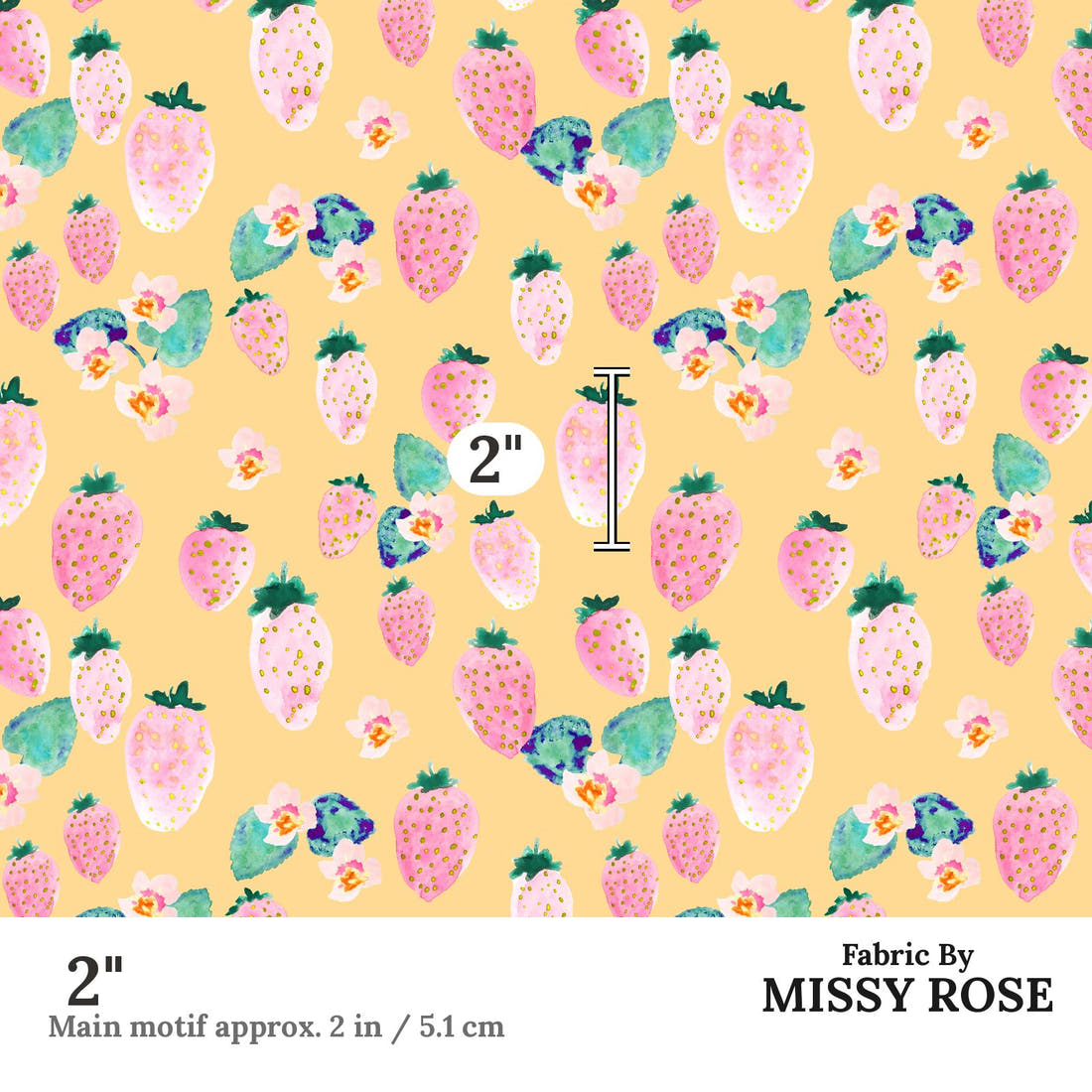 Indy Bloom Fabric Flamingo Summer Strawberry Yellow 12 2 inch print scale guide | Fabric by Missy Rose
