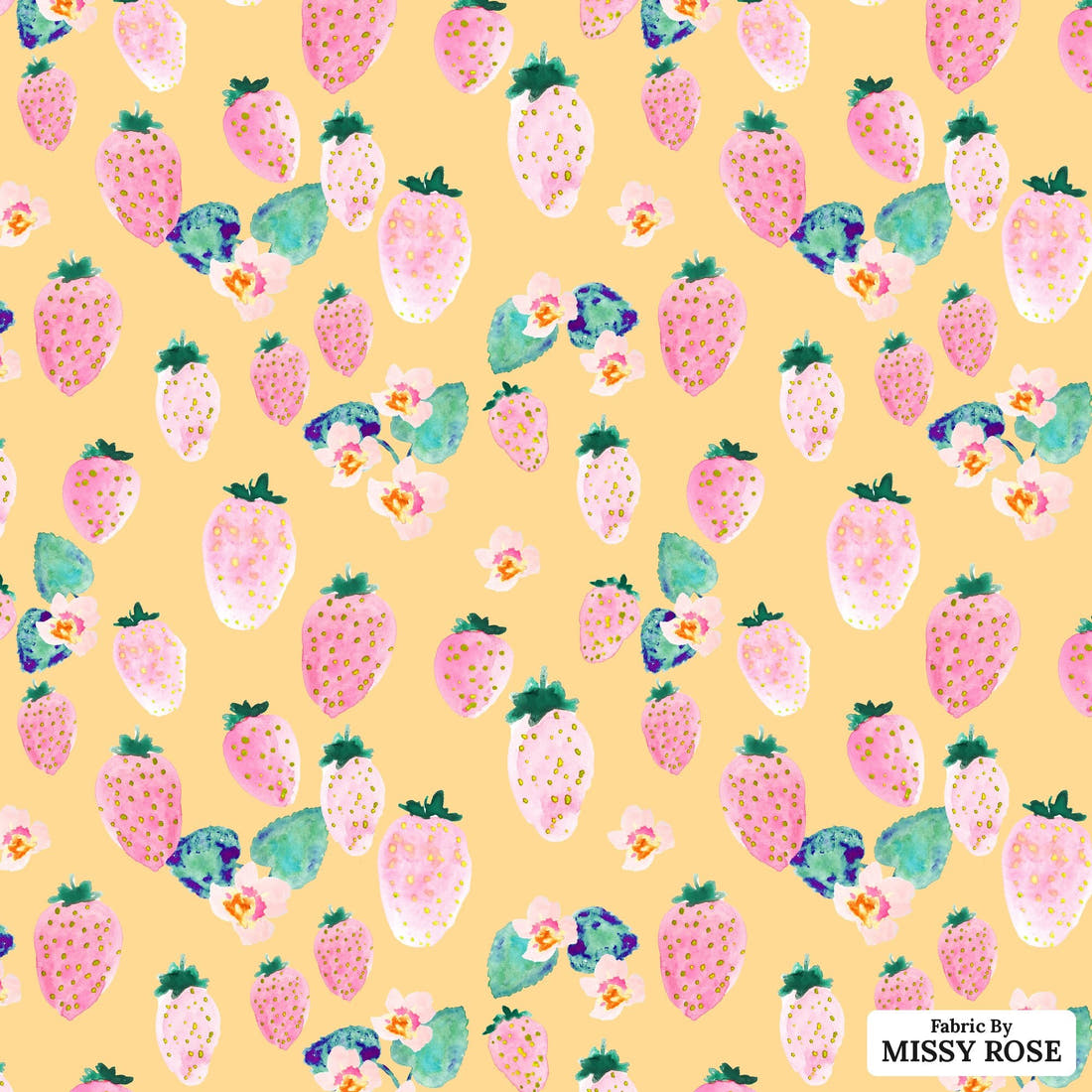 Indy Bloom Fabric Flamingo Summer Strawberry Yellow 12 flat view of the printed design | Fabric by Missy Rose