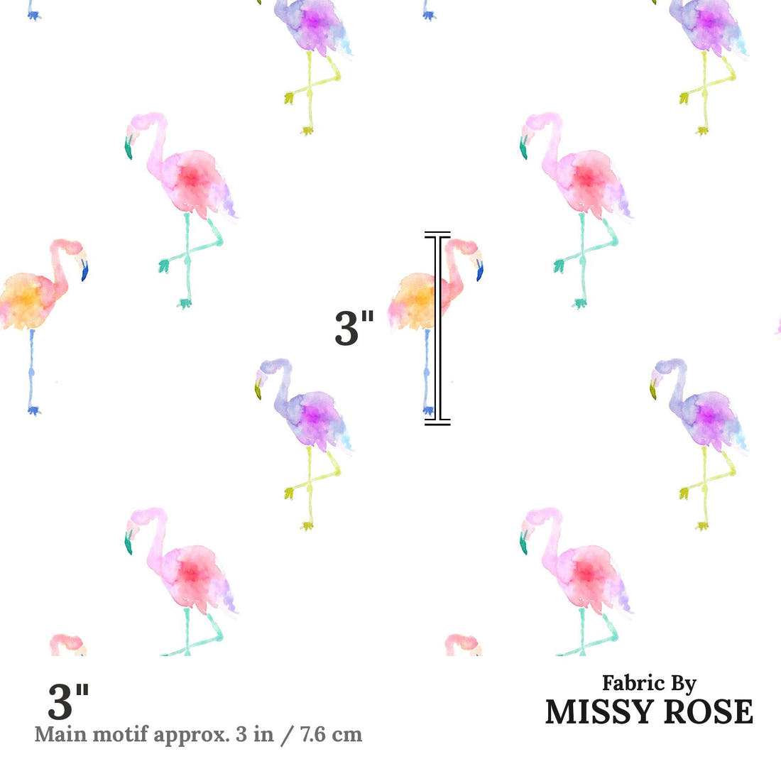 Indy Bloom Fabric Flamingo Summer White 08 3 inch print scale guide | Fabric by Missy Rose
