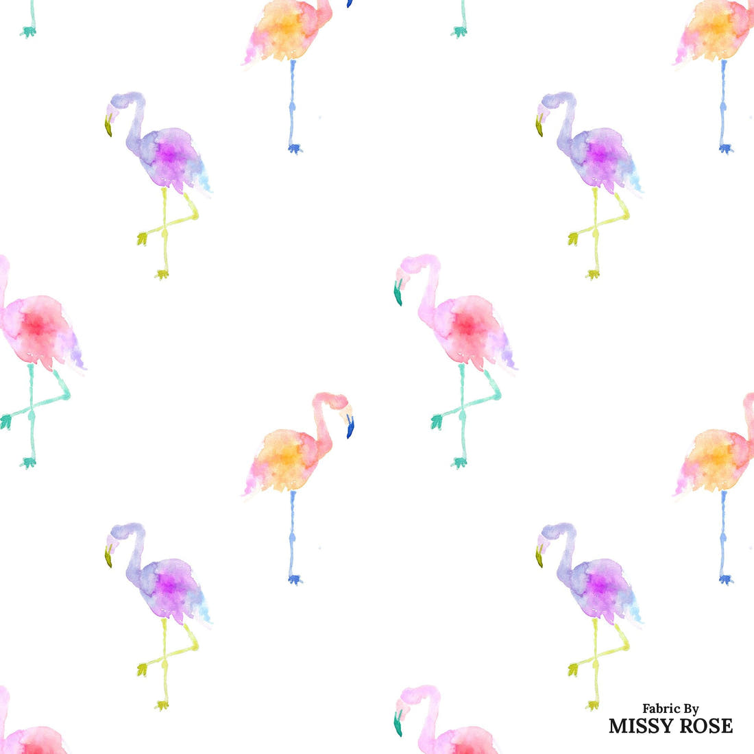Indy Bloom Fabric Flamingo Summer White 08 flat view of the printed design | Fabric by Missy Rose