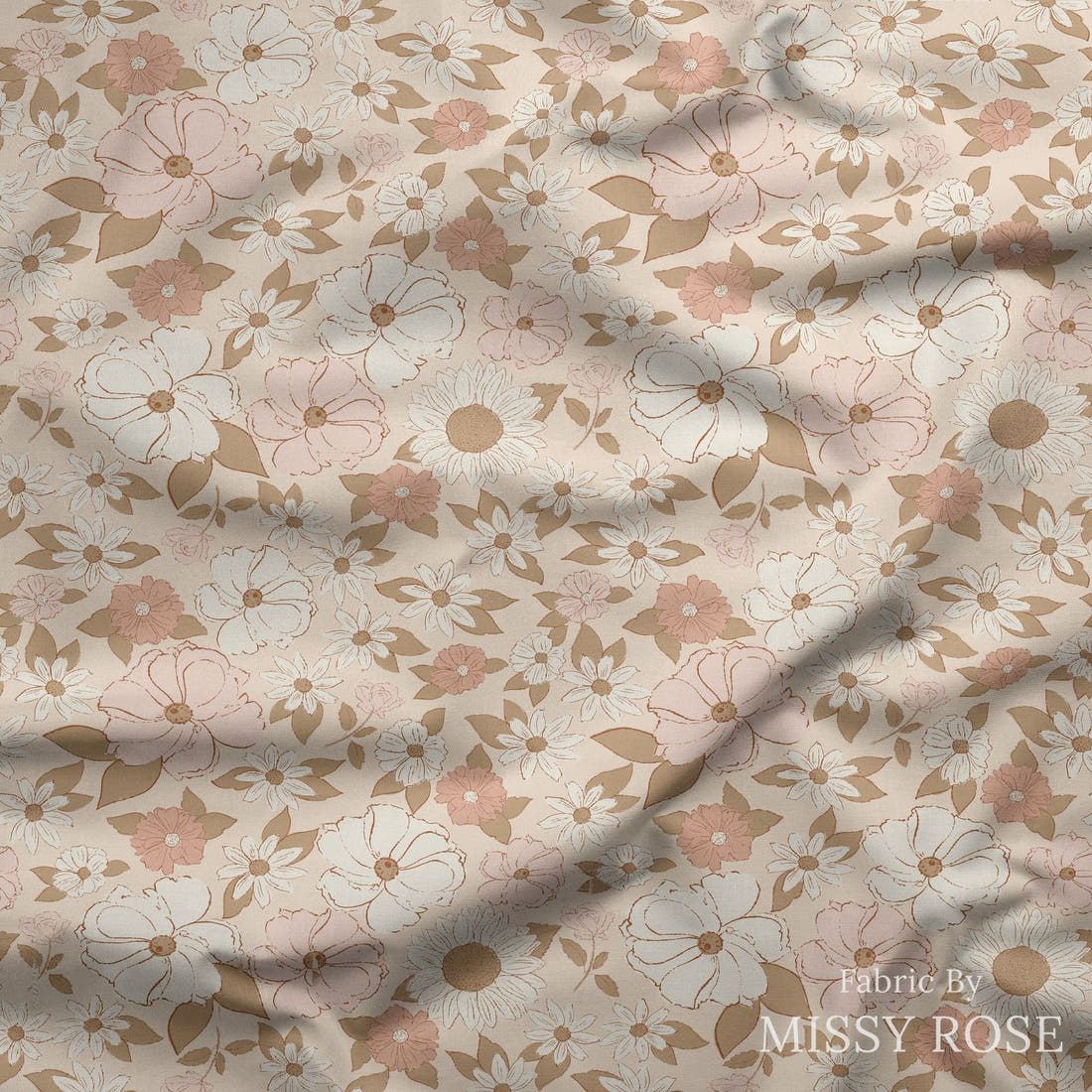 Indy Bloom Fabric Flower Child Blush Boho 03 draped fabric mockup - custom printed fabric by the metre | Fabric by Missy Rose