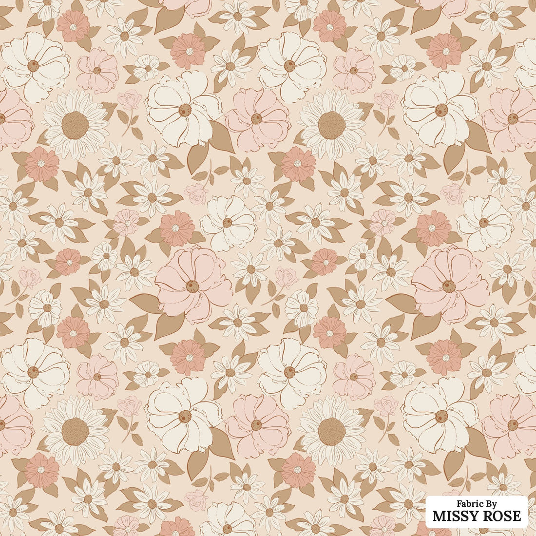 Indy Bloom Fabric Flower Child Blush Boho 03 flat view of the printed design | Fabric by Missy Rose