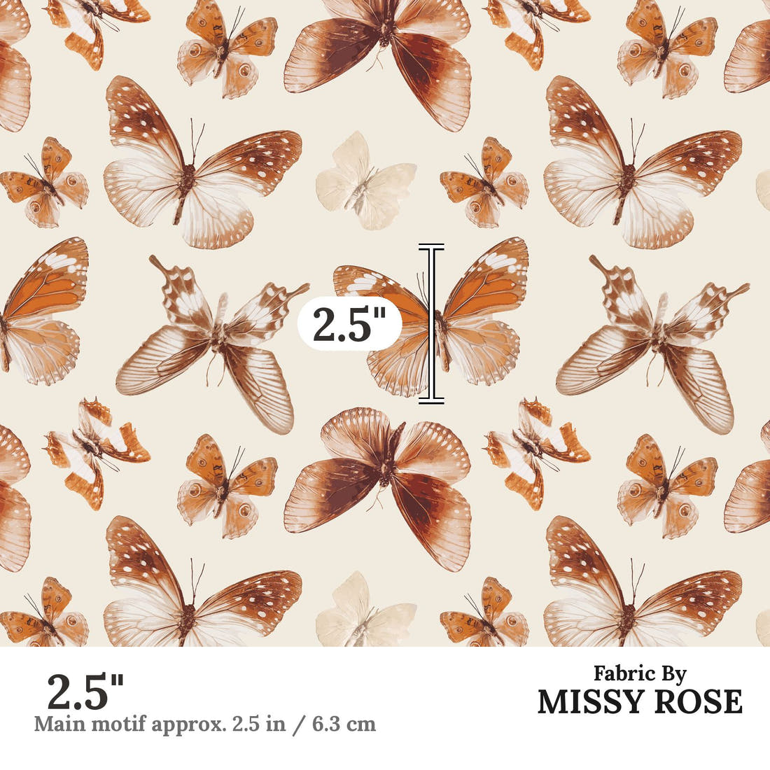 Indy Bloom Fabric Flower Child Boho Butterflies 01 2.5 inch print scale guide | Fabric by Missy Rose