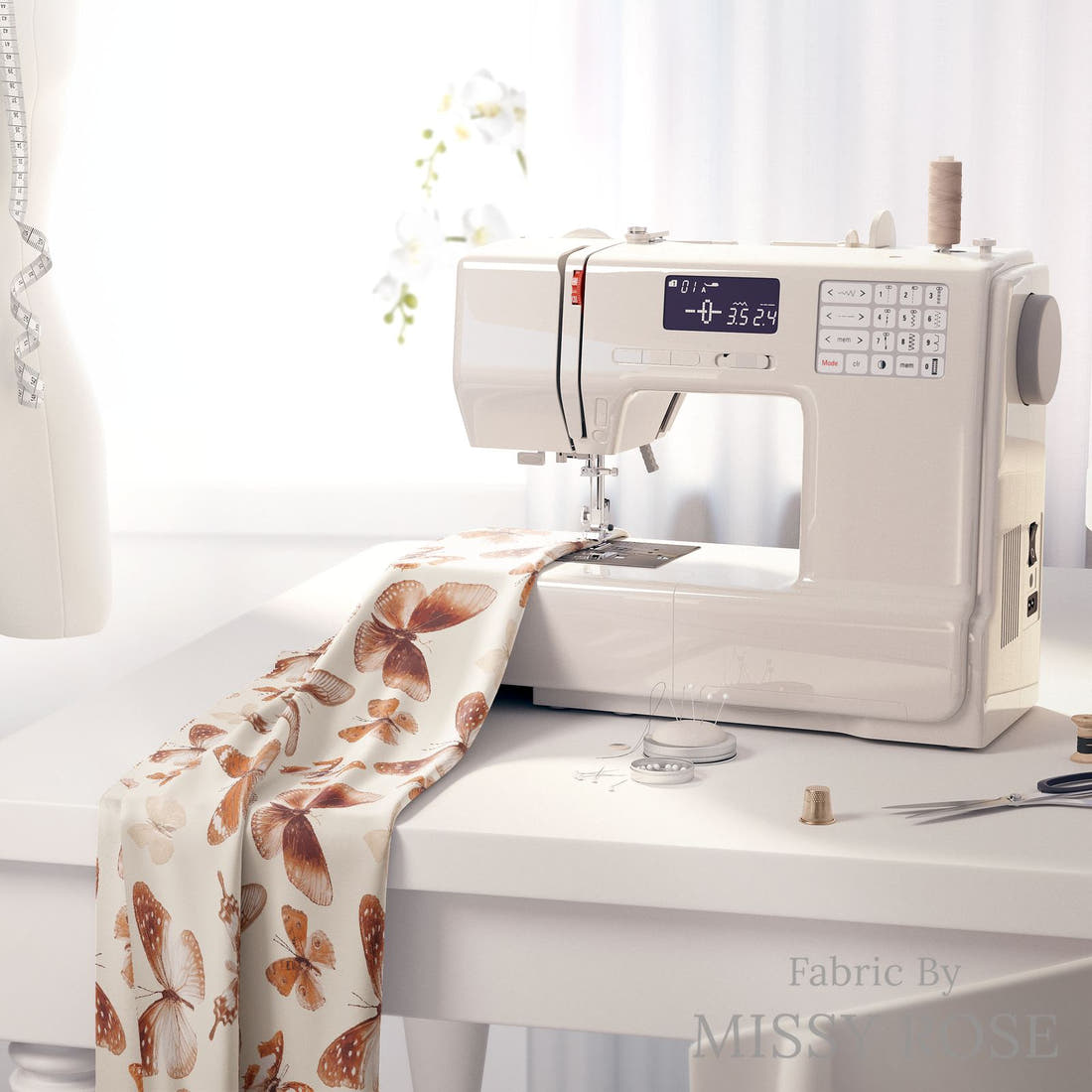 Indy Bloom Fabric Flower Child Boho Butterflies 01 fabric on a sewing machine - sew your own | Fabric by Missy Rose