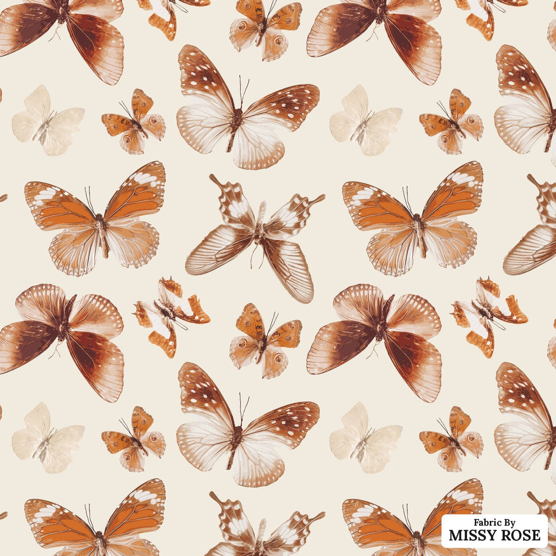 Indy Bloom Fabric Flower Child Boho Butterflies 01 flat view of the printed design | Fabric by Missy Rose