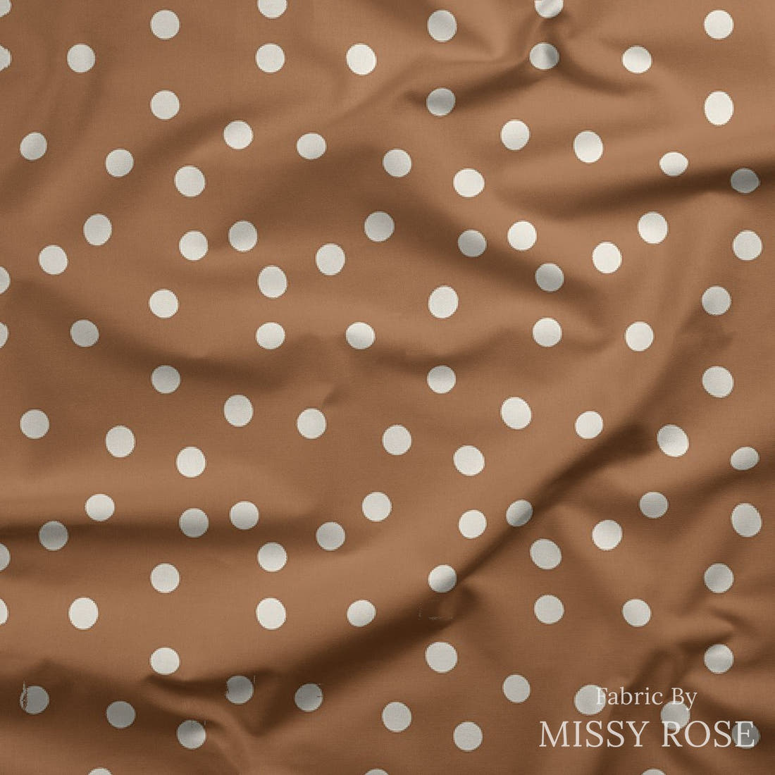 Indy Bloom Fabric Flower Child Boho Polka dot in Brown 11 draped fabric mockup - custom printed fabric by the metre | Fabric by Missy Rose