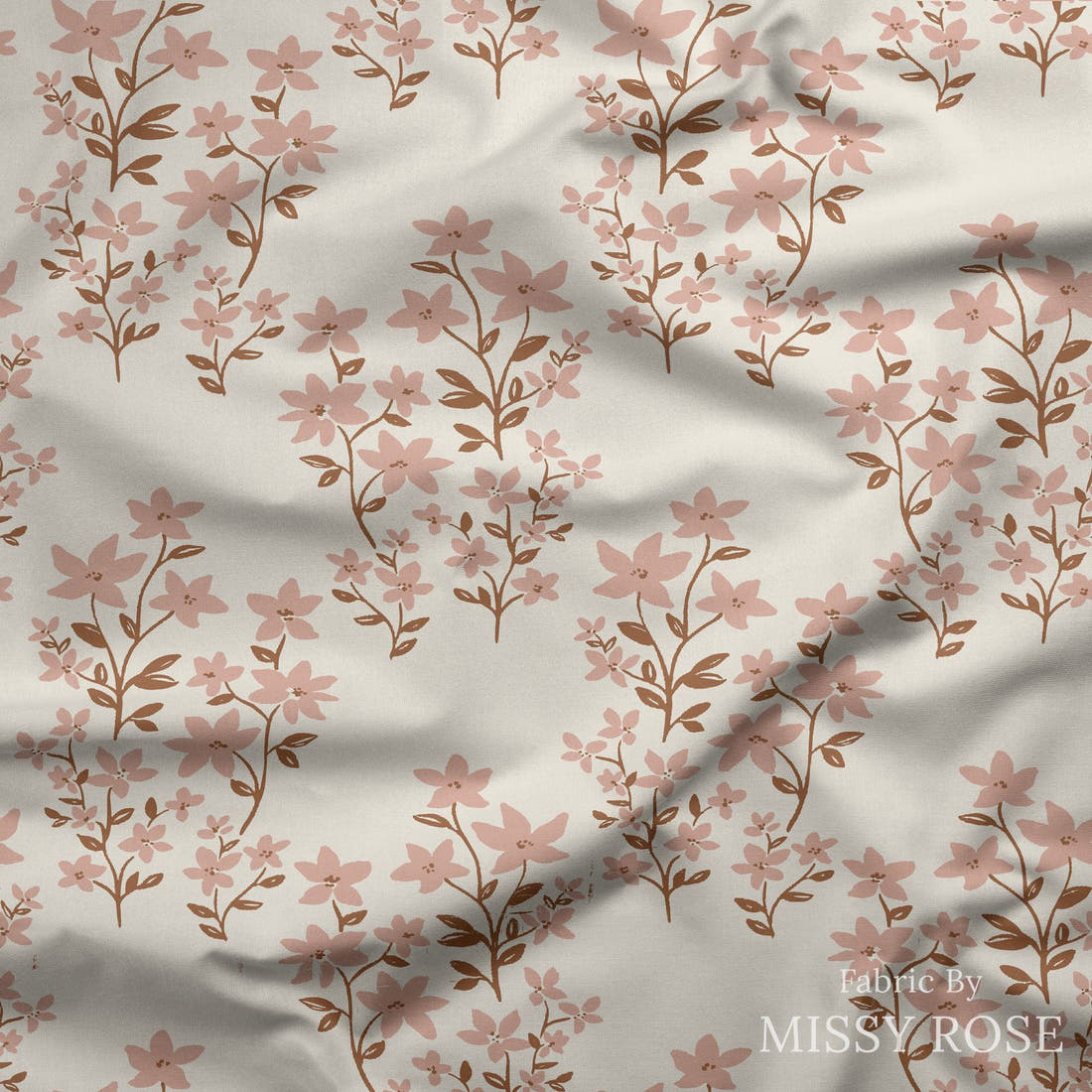 Indy Bloom Fabric Flower Child Ivy in Cream 04 draped fabric mockup - custom printed fabric by the metre | Fabric by Missy Rose