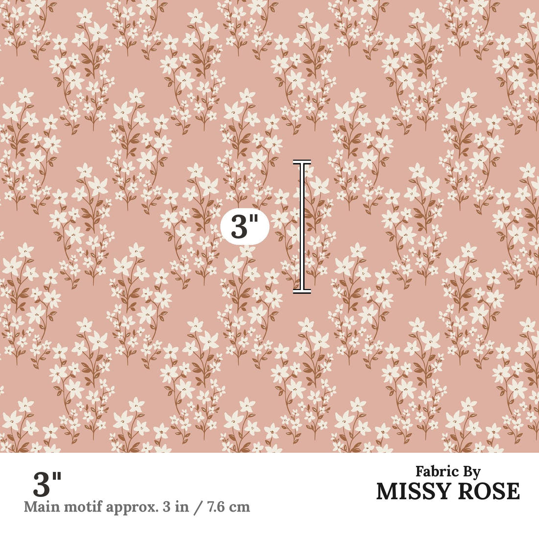 Indy Bloom Fabric Flower Child Ivy in Pink 05 3 inch print scale guide | Fabric by Missy Rose