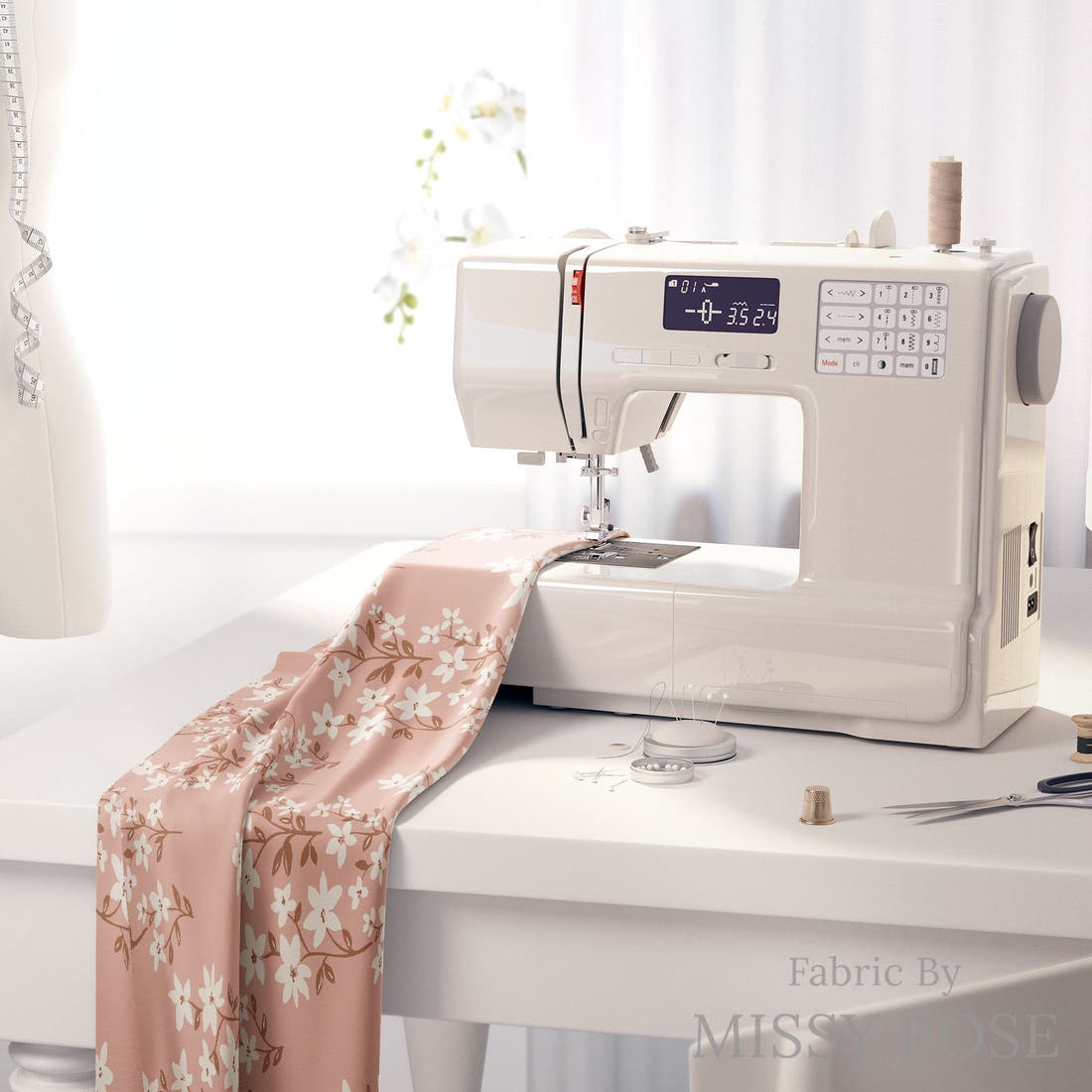 Indy Bloom Fabric Flower Child Ivy in Pink 05 fabric on a sewing machine - sew your own | Fabric by Missy Rose