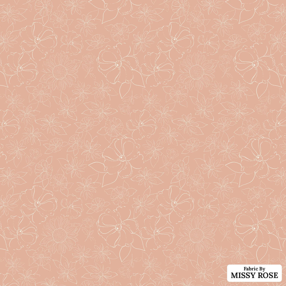 Indy Bloom Fabric Flower Child Sketched floral in Blush 07 flat view of the printed design | Fabric by Missy Rose