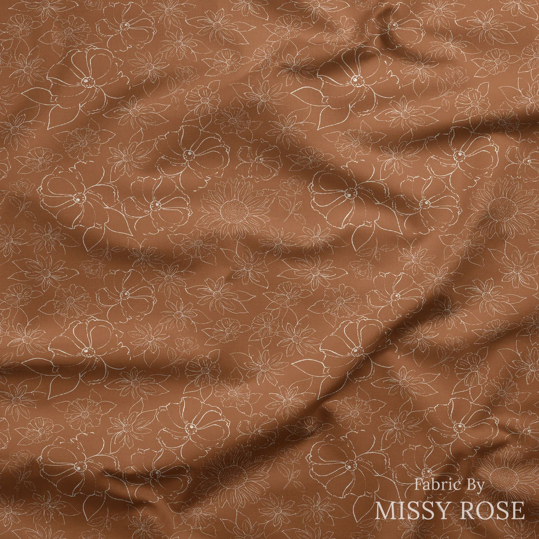 Indy Bloom Fabric Flower Child Sketched floral in Brown 06 draped fabric mockup - custom printed fabric by the metre | Fabric by Missy Rose