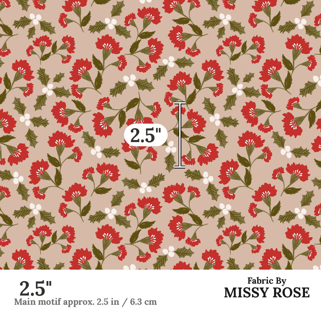 Indy Bloom Fabric Frosty and Bright Bloom 05 2.5 inch print scale guide | Fabric by Missy Rose