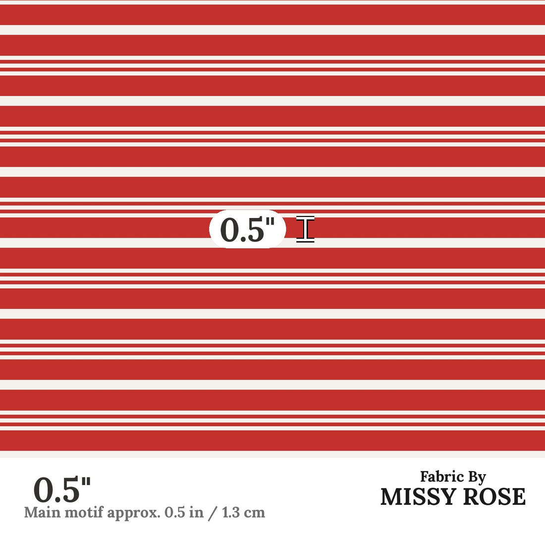 Indy Bloom Fabric Frosty and Bright Cinnamon Stripes 13 0.5 inch print scale guide | Fabric by Missy Rose