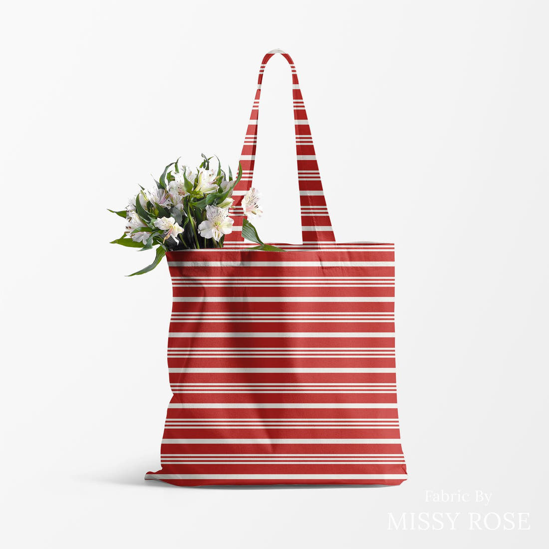 Indy Bloom Fabric Frosty and Bright Cinnamon Stripes 13 made up as a tote bag - custom printed fabric | Fabric by Missy Rose