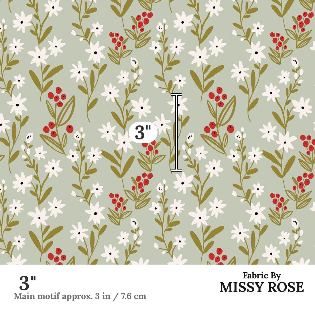 Indy Bloom Fabric Frosty and Bright Frosted Meadow 02 3 inch print scale guide | Fabric by Missy Rose