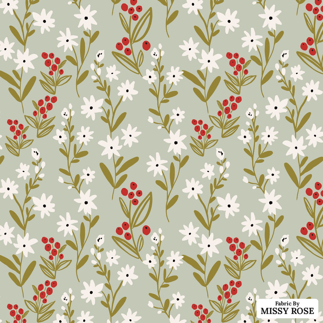 Indy Bloom Fabric Frosty and Bright Frosted Meadow 02 flat view of the printed design | Fabric by Missy Rose