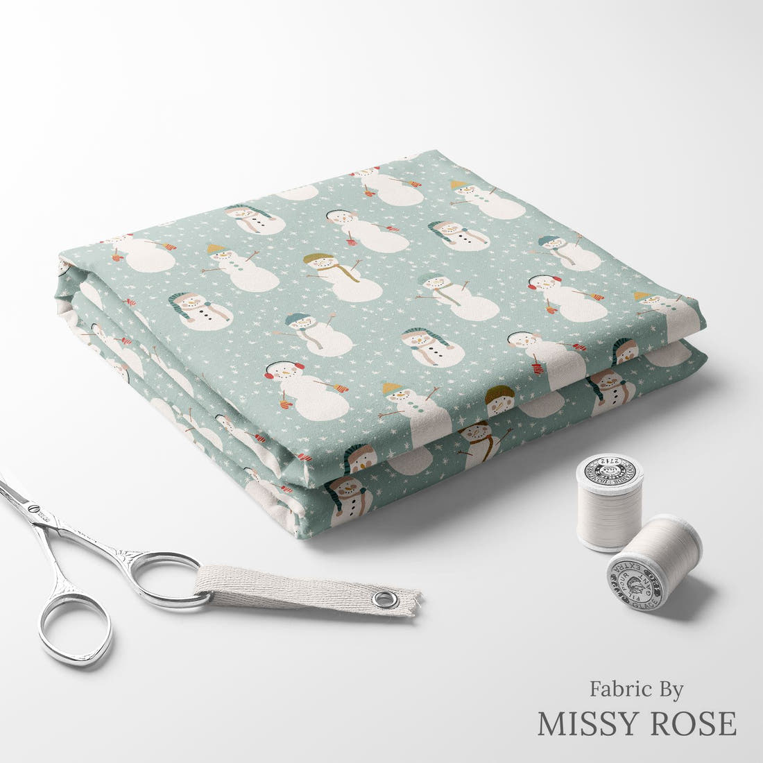 Indy Bloom Fabric Frosty and Bright Frosty Snowman 06 folded fabric stack with matching thread - pre-order fabric Australia | Fabric by Missy Rose