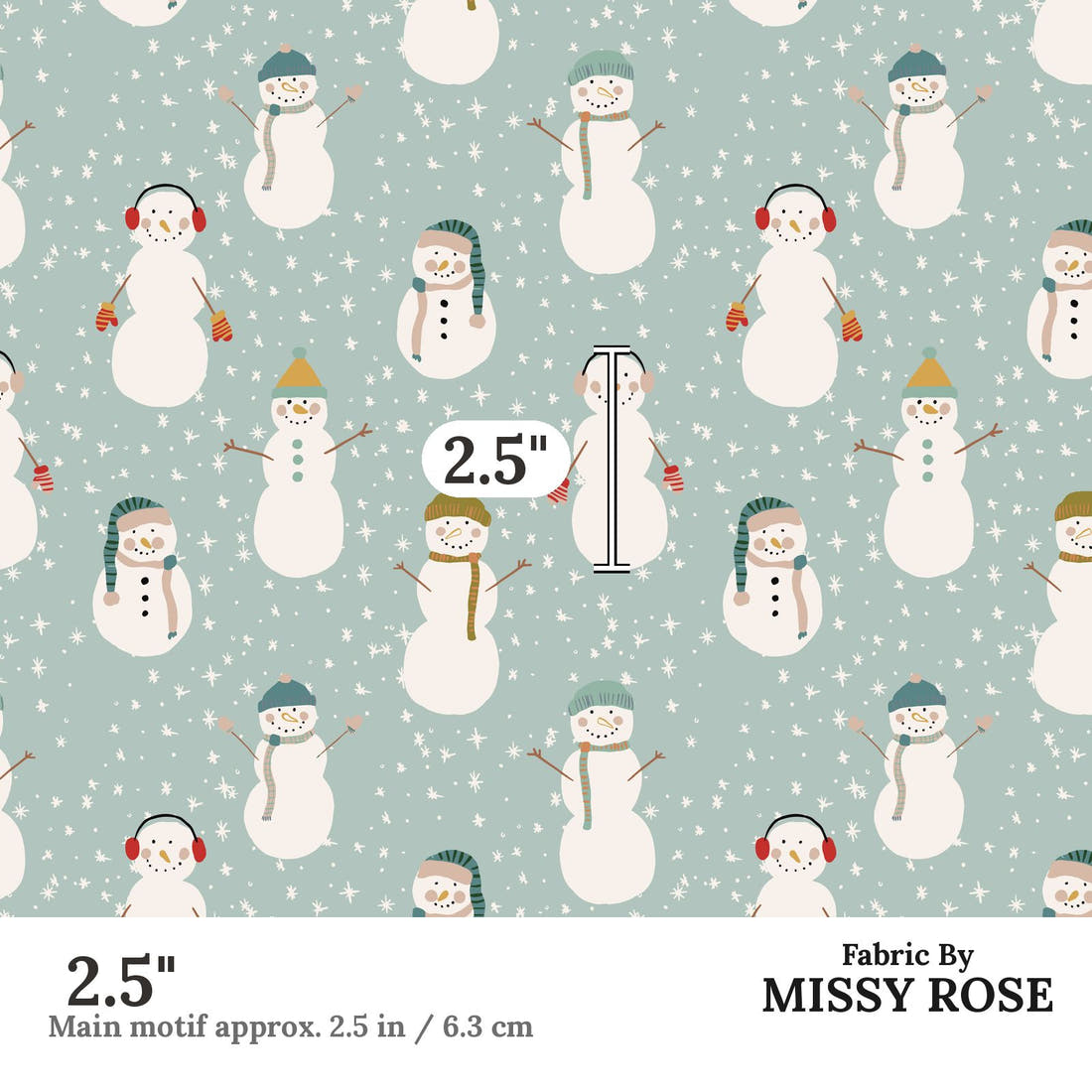 Indy Bloom Fabric Frosty and Bright Frosty Snowman 06 2.5 inch print scale guide | Fabric by Missy Rose