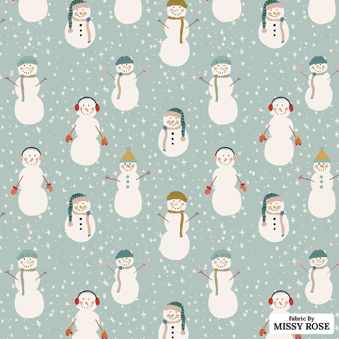 Indy Bloom Fabric Frosty and Bright Frosty Snowman 06 flat view of the printed design | Fabric by Missy Rose