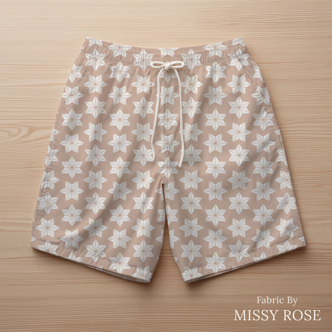 Indy Bloom Fabric Frosty and Bright Mauve Stars 09 sewn into swim shorts - custom printed fabric | Fabric by Missy Rose