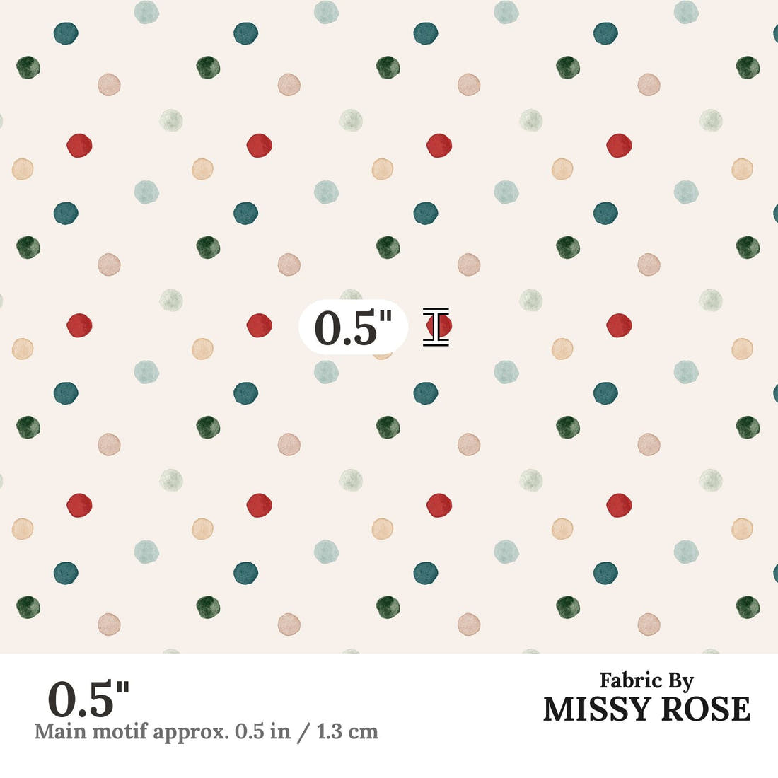 Indy Bloom Fabric Frosty and Bright Polkadot 11 0.5 inch print scale guide | Fabric by Missy Rose