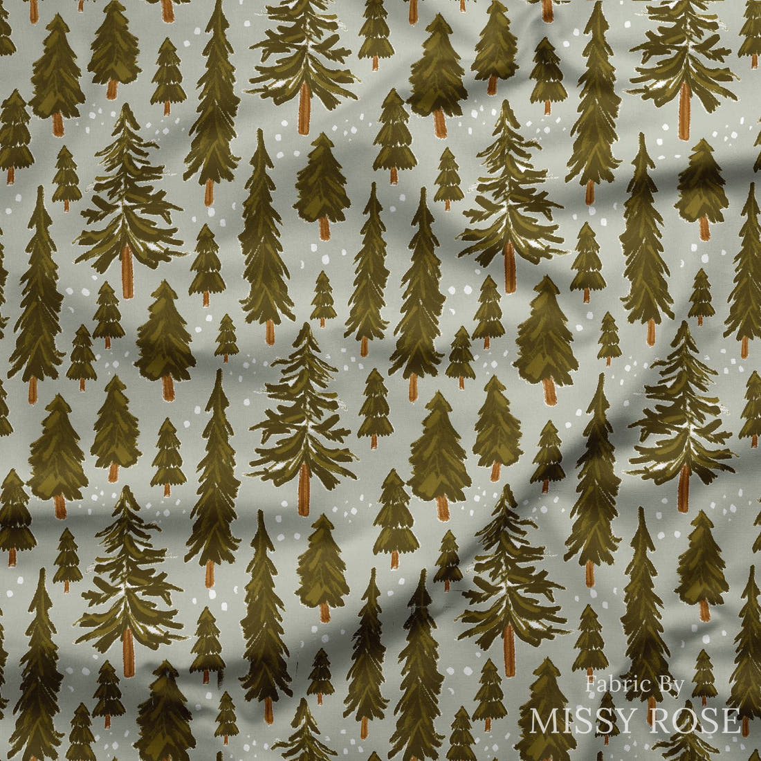 Indy Bloom Fabric Frosty and Bright Snowy Pines 04 draped fabric mockup - custom printed fabric by the metre | Fabric by Missy Rose