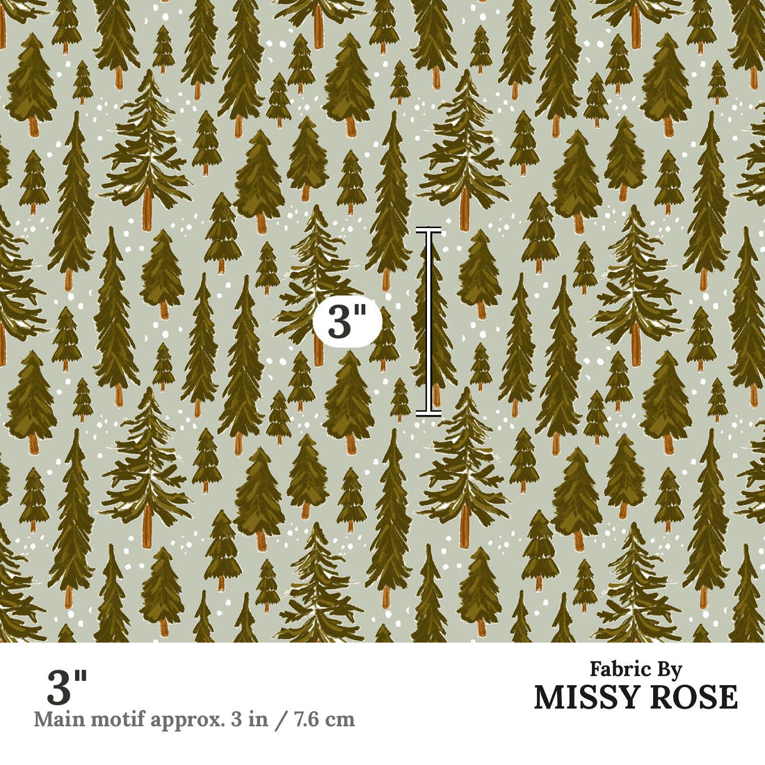 Indy Bloom Fabric Frosty and Bright Snowy Pines 04 3 inch print scale guide | Fabric by Missy Rose