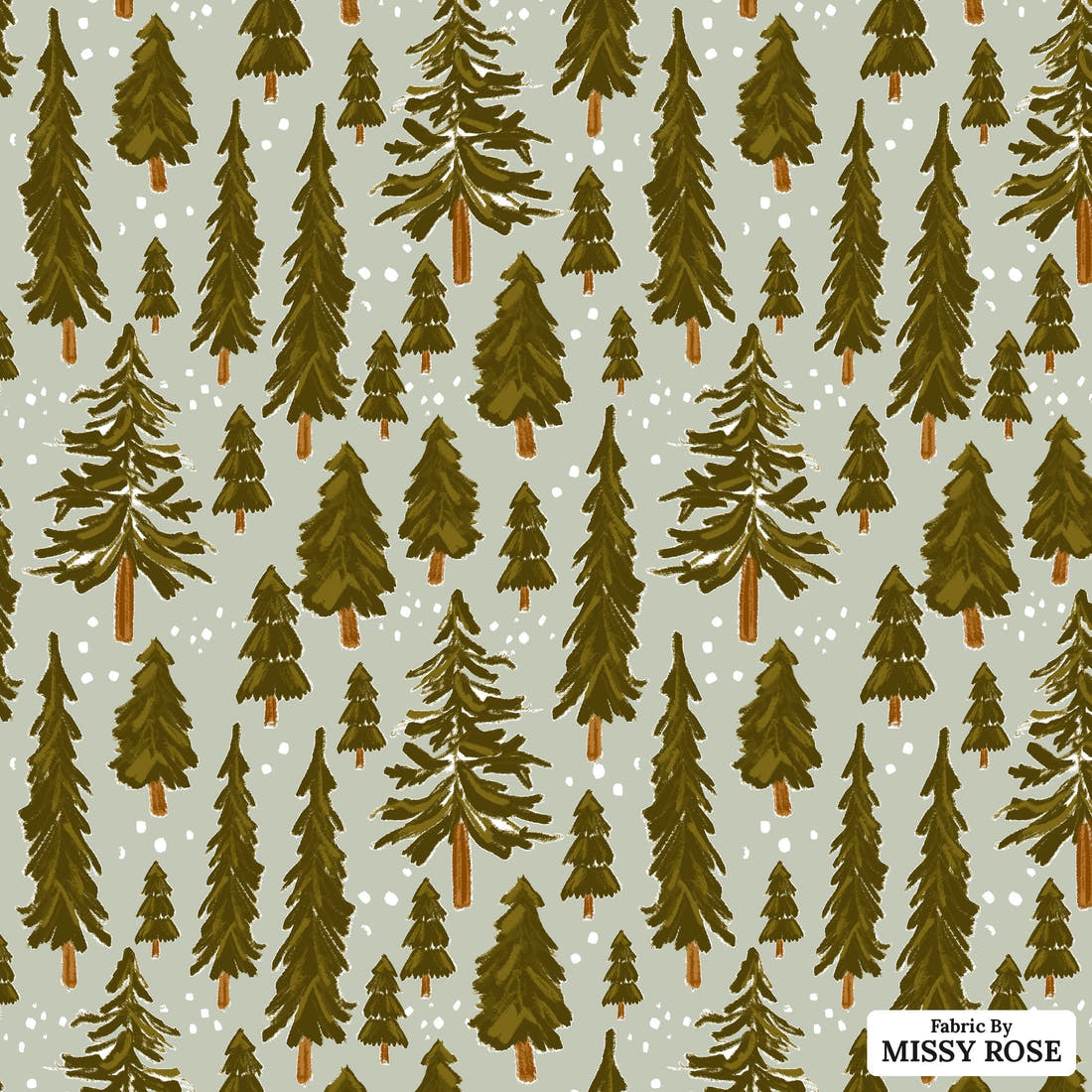 Indy Bloom Fabric Frosty and Bright Snowy Pines 04 flat view of the printed design | Fabric by Missy Rose