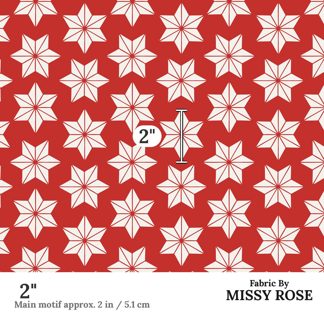 Indy Bloom Fabric Frosty and Bright Stars Cinnamon 08 2 inch print scale guide | Fabric by Missy Rose