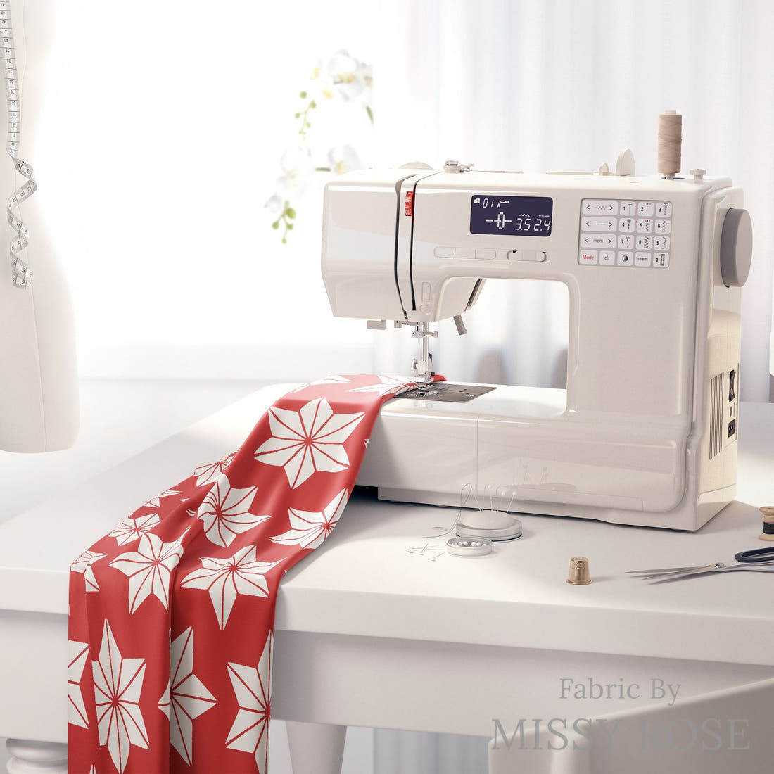 Indy Bloom Fabric Frosty and Bright Stars Cinnamon 08 fabric on a sewing machine - sew your own | Fabric by Missy Rose