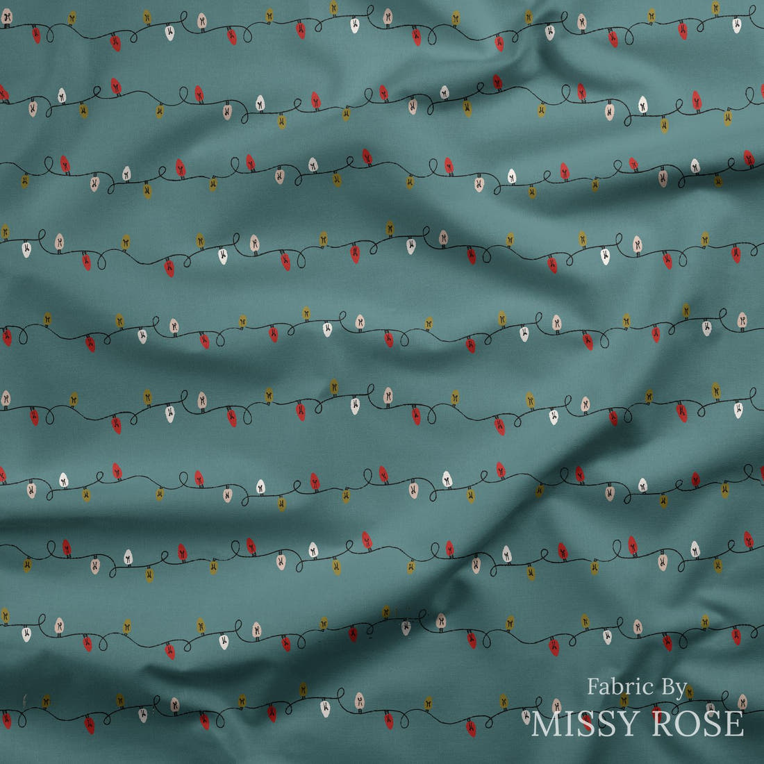 Indy Bloom Fabric Frosty and Bright Tangled Lights 07 draped fabric mockup - custom printed fabric by the metre | Fabric by Missy Rose