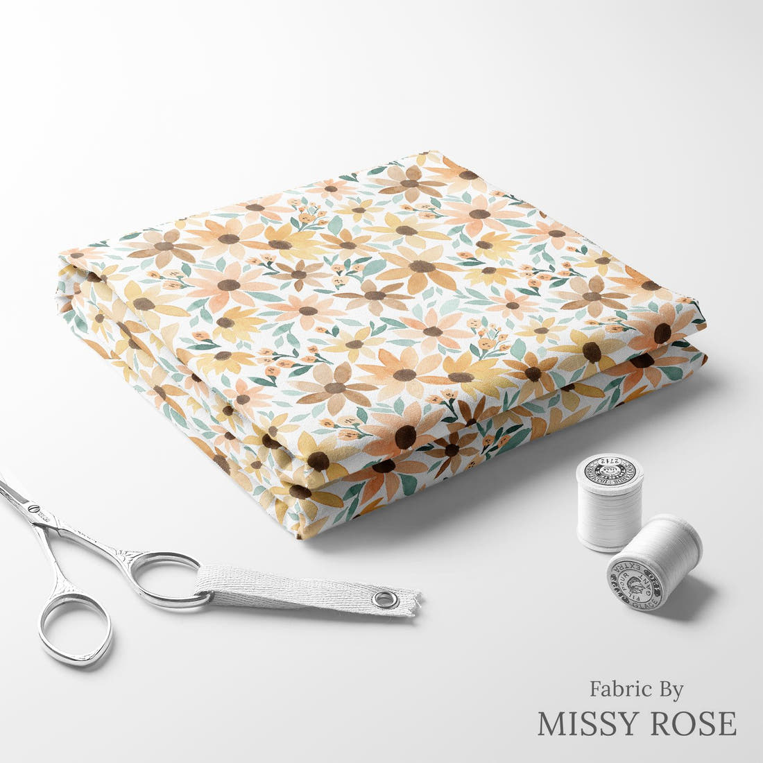 Indy Bloom Fabric Golden Autumn Amber Daisy 10 folded fabric stack with matching thread - pre-order fabric Australia | Fabric by Missy Rose