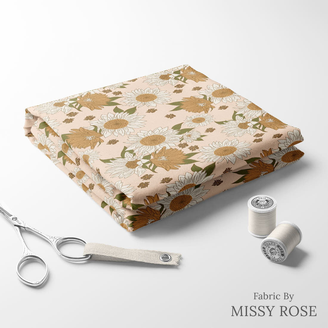 Indy Bloom Fabric Golden Autumn Autumn Blush 03 folded fabric stack with matching thread - pre-order fabric Australia | Fabric by Missy Rose
