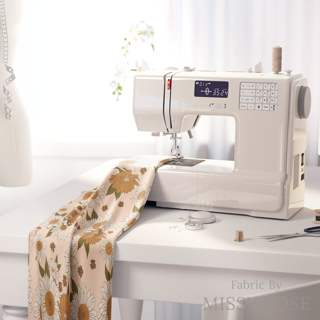 Indy Bloom Fabric Golden Autumn Autumn Blush 03 fabric on a sewing machine - sew your own | Fabric by Missy Rose