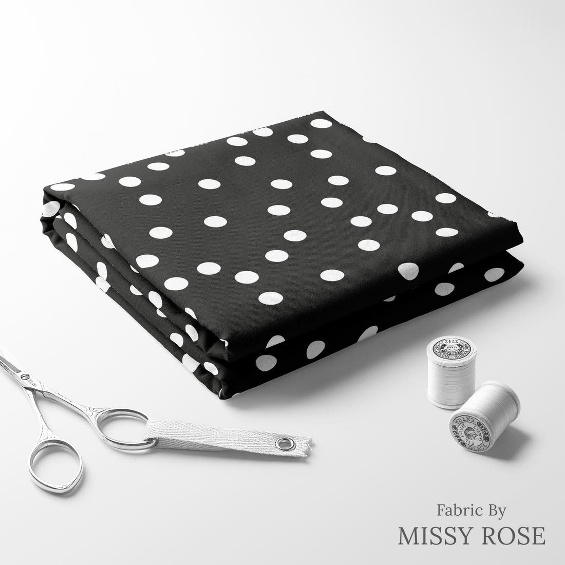 Indy Bloom Fabric Golden Autumn Black Polka 09 folded fabric stack with matching thread - pre-order fabric Australia | Fabric by Missy Rose