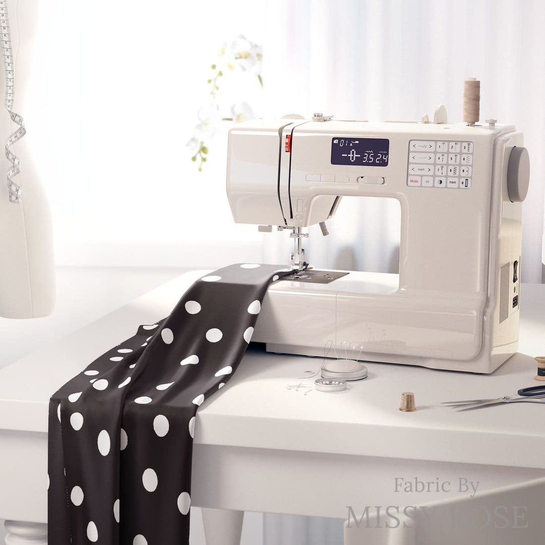 Indy Bloom Fabric Golden Autumn Black Polka 09 fabric on a sewing machine - sew your own | Fabric by Missy Rose