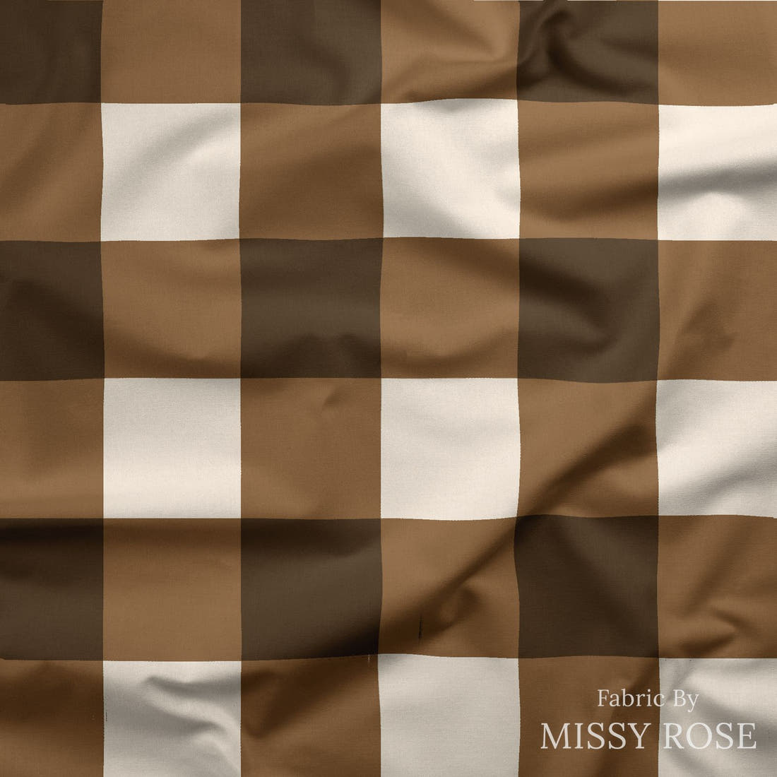Indy Bloom Fabric Golden Autumn Brown Gingham 04 draped fabric mockup - custom printed fabric by the metre | Fabric by Missy Rose