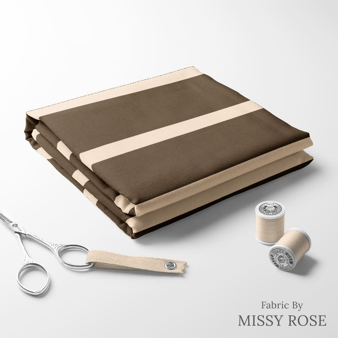 Indy Bloom Fabric Golden Autumn Brown Stripe 08 folded fabric stack with matching thread - pre-order fabric Australia | Fabric by Missy Rose