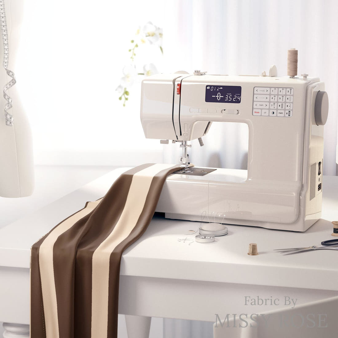 Indy Bloom Fabric Golden Autumn Brown Stripe 08 fabric on a sewing machine - sew your own | Fabric by Missy Rose
