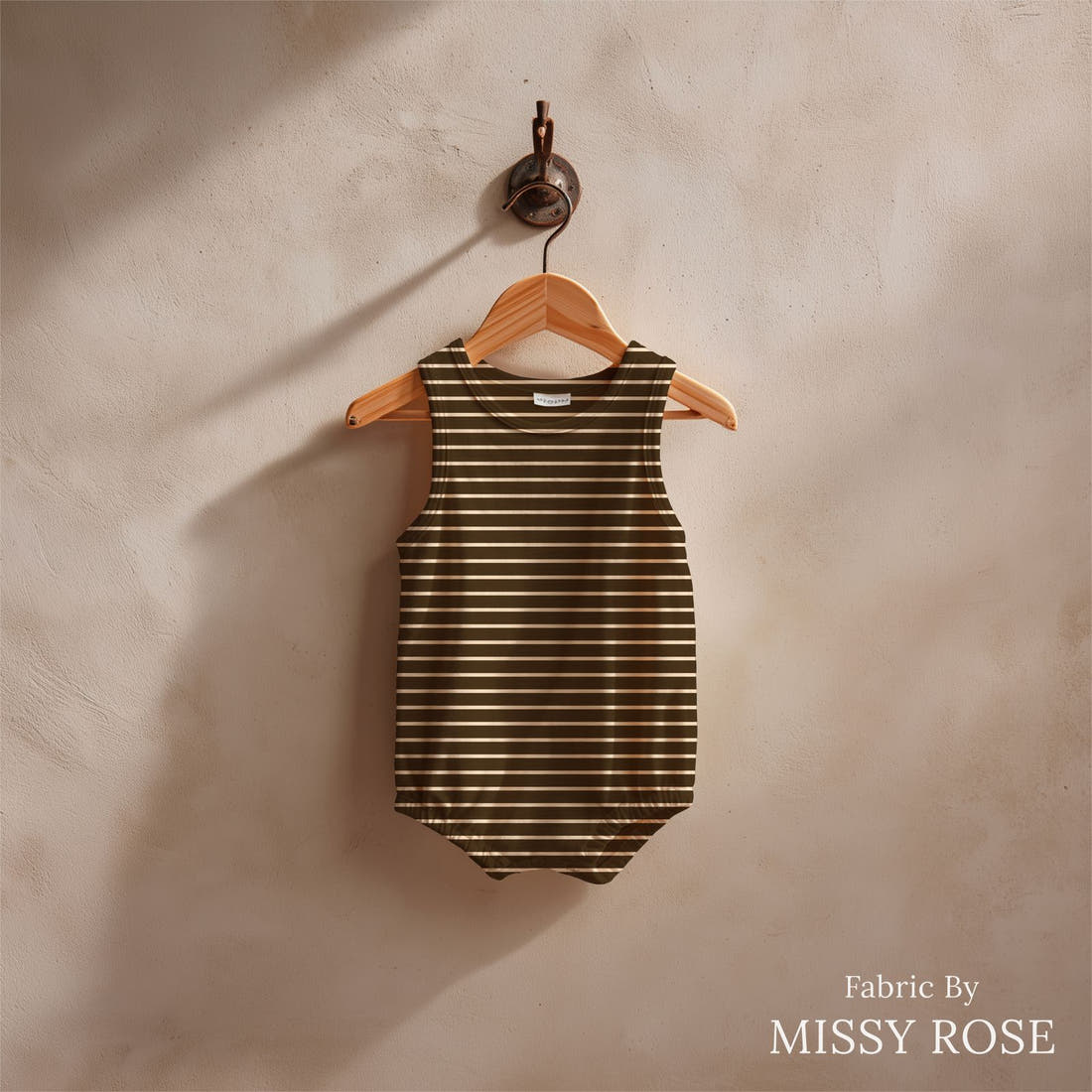 Indy Bloom Fabric Golden Autumn Brown Stripe 08 sewn into a baby romper - custom printed fabric | Fabric by Missy Rose