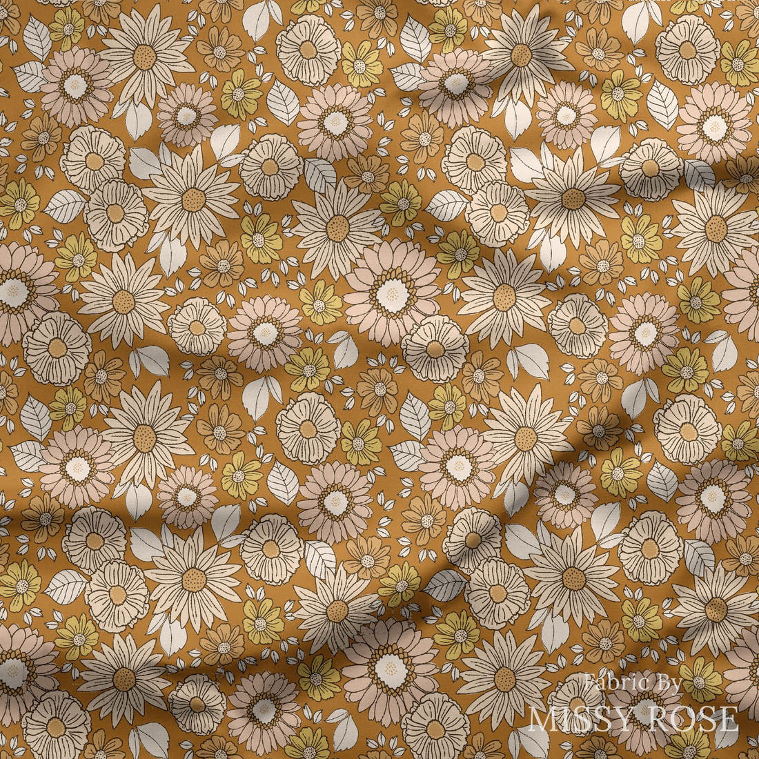 Indy Bloom Fabric Golden Autumn Floral 11 draped fabric mockup - custom printed fabric by the metre | Fabric by Missy Rose