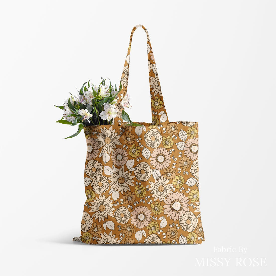 Indy Bloom Fabric Golden Autumn Floral 11 made up as a tote bag - custom printed fabric | Fabric by Missy Rose