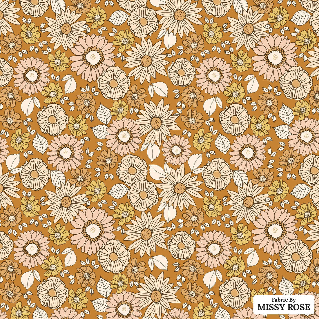 Indy Bloom Fabric Golden Autumn Floral 11 flat view of the printed design | Fabric by Missy Rose