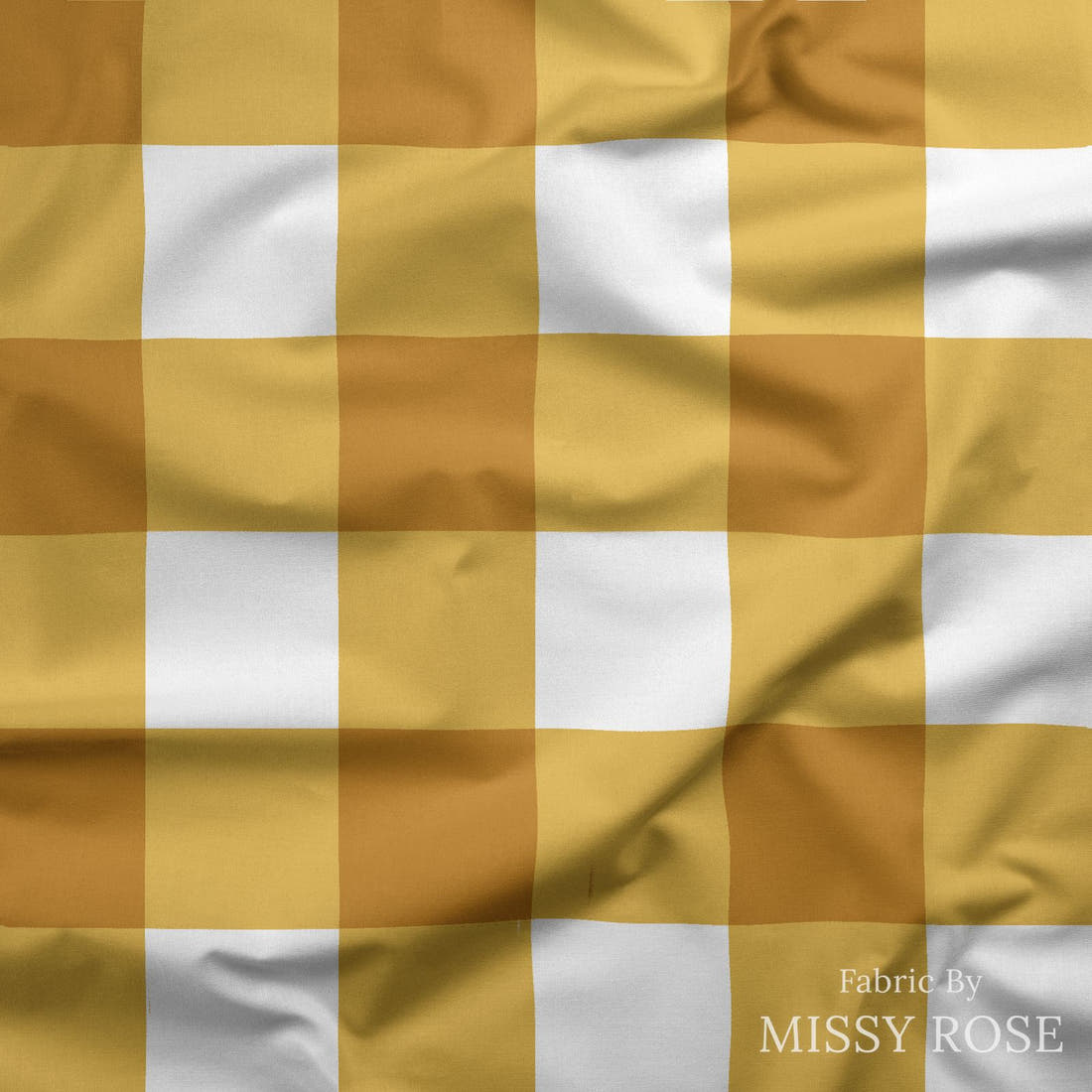 Indy Bloom Fabric Golden Autumn Gold Gingham 05 draped fabric mockup - custom printed fabric by the metre | Fabric by Missy Rose