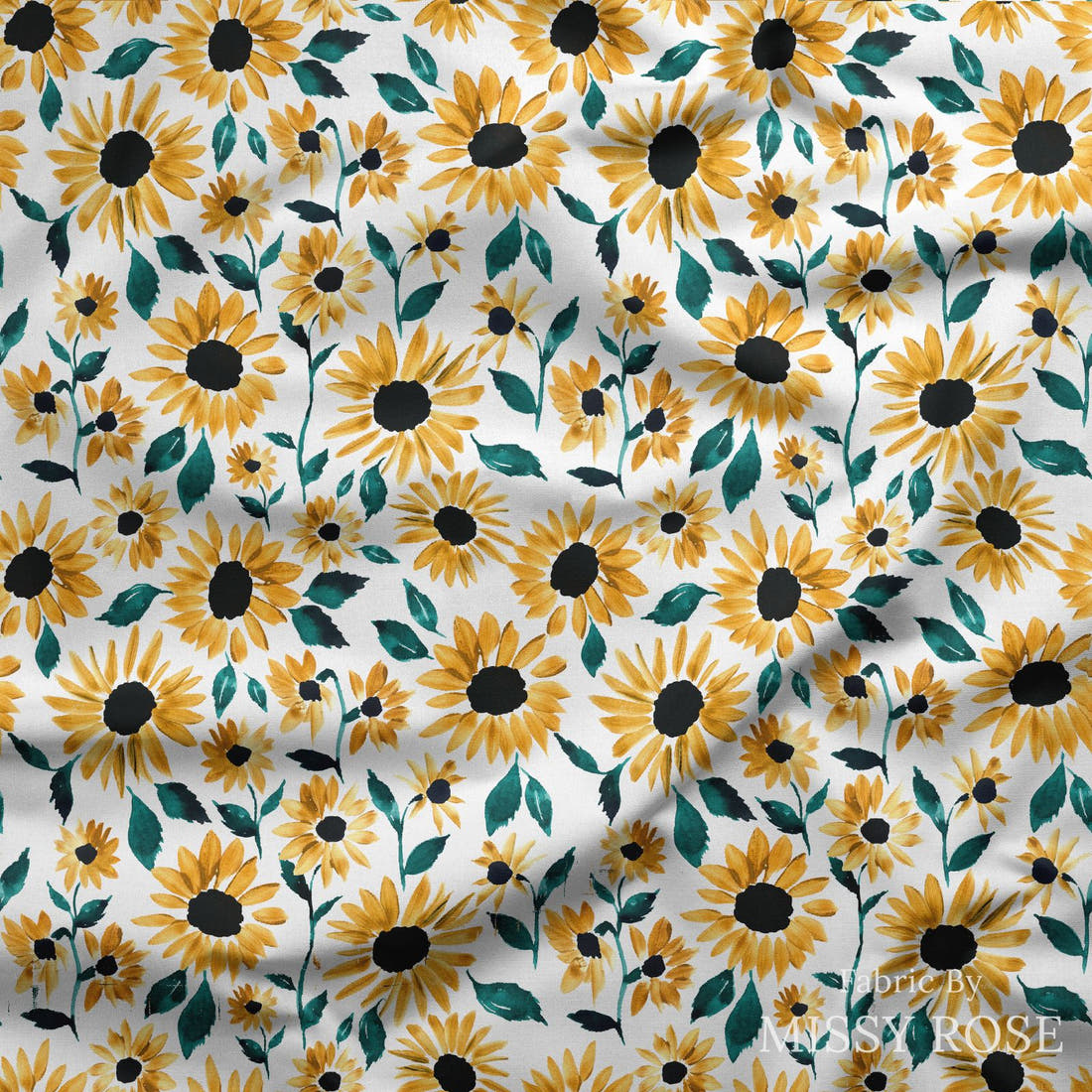 Indy Bloom Fabric Golden Autumn Golden Sunflowers 01 draped fabric mockup - custom printed fabric by the metre | Fabric by Missy Rose