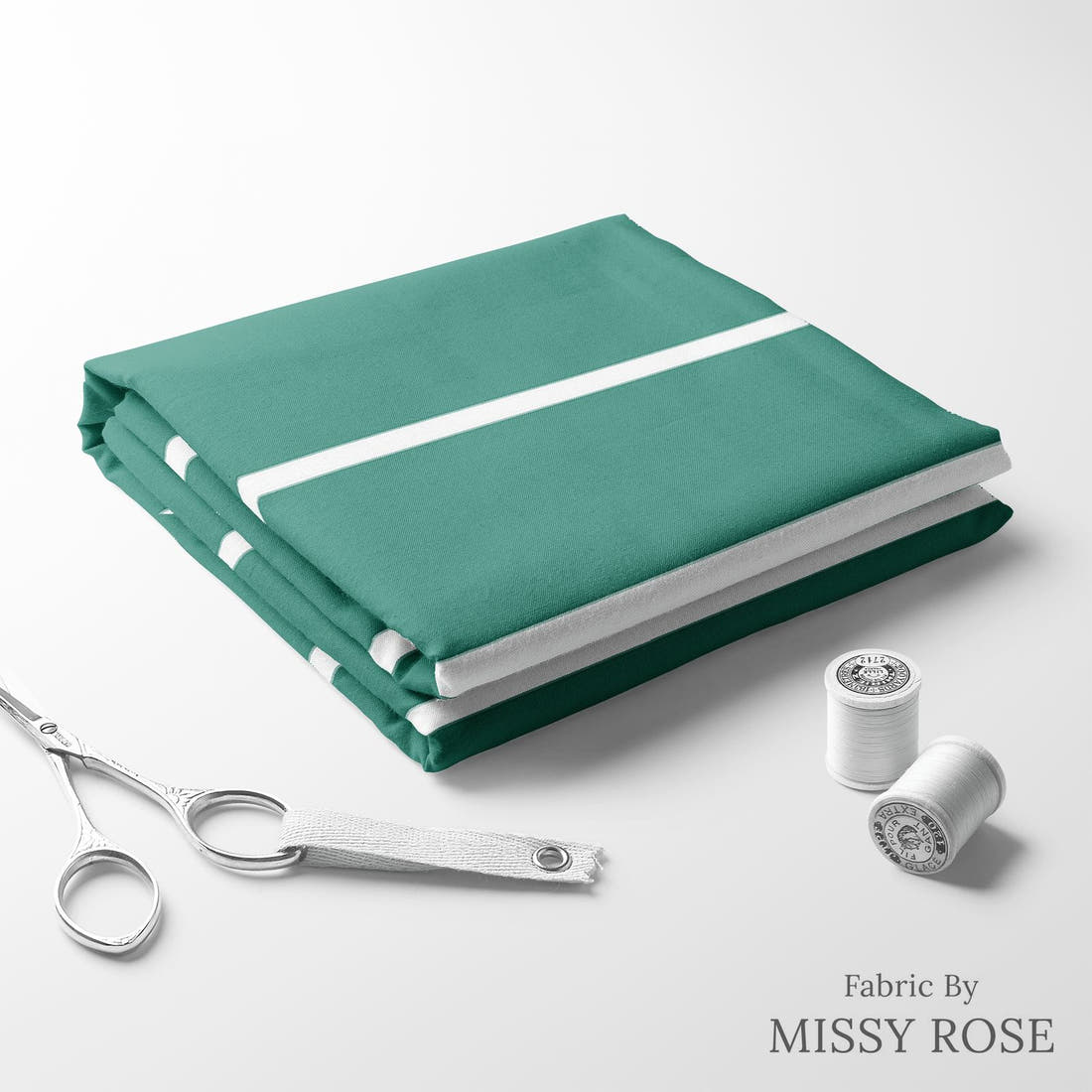 Indy Bloom Fabric Golden Autumn Teal Stripe 06 folded fabric stack with matching thread - pre-order fabric Australia | Fabric by Missy Rose