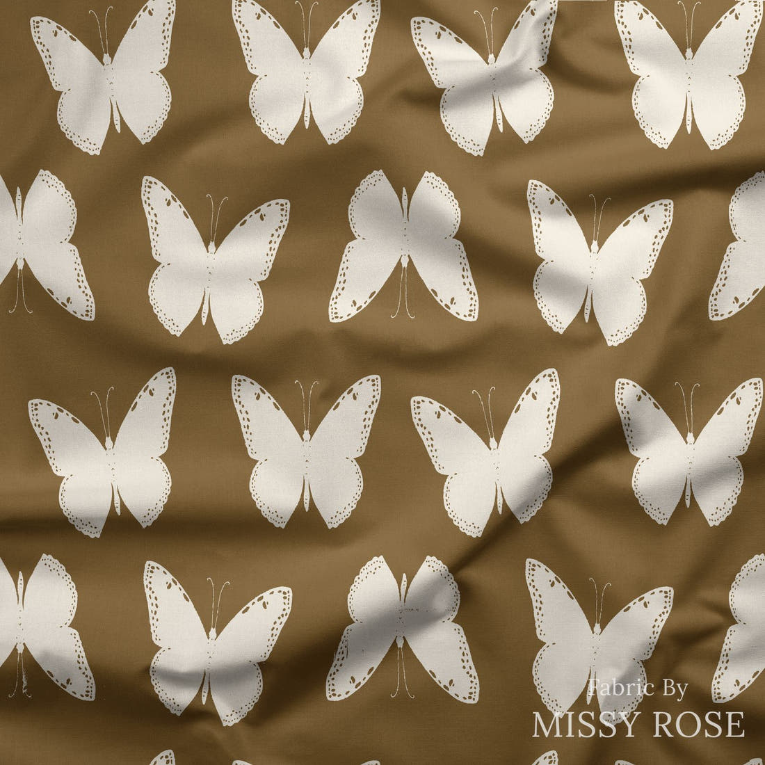 Indy Bloom Fabric Golden Girl Butterflies in Brown 08 draped fabric mockup - custom printed fabric by the metre | Fabric by Missy Rose