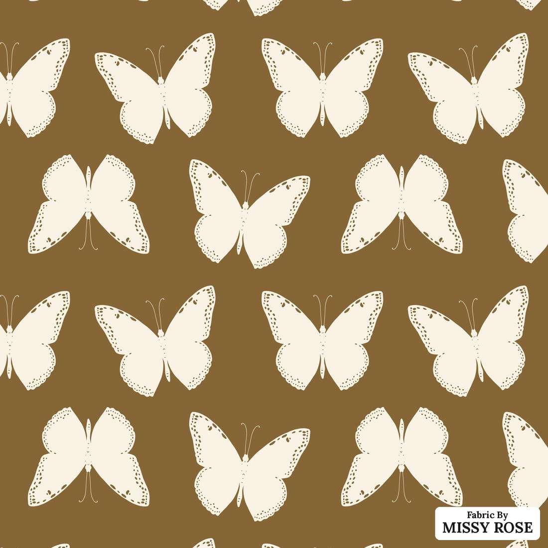 Indy Bloom Fabric Golden Girl Butterflies in Brown 08 flat view of the printed design | Fabric by Missy Rose